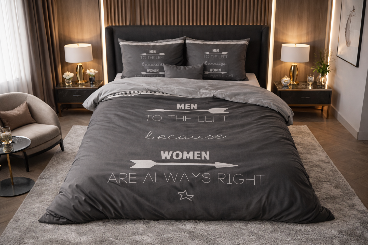 Lenjerie de pat Sleeptime, 1x husa pilota 140x200/220, 1x fete de perna 60x70, Bumbac, model Women Always Right Antracite, culoare Gri