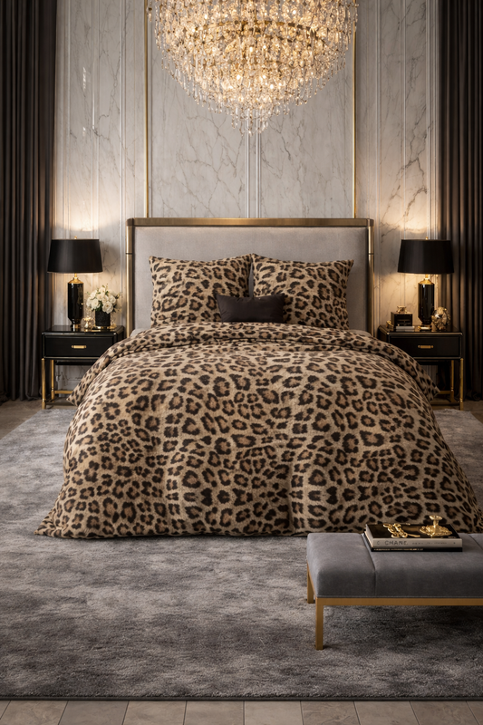 Lenjerie de pat Sleeptime, 1x husa pilota 140x200/220, 1x fete de perna 60x70, Microfibra 100%, Hipoalergenica, 90 GSM, model Classy Deep Panther Brown, imprimeu Print Digital, culoare Maro