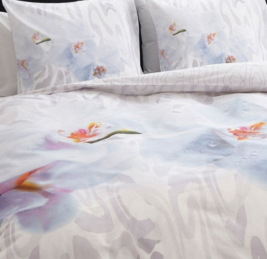 Set Lenjerie, Sleeptime Orchid White, Microfibra 100%, 200x200/220 cm, Digital Print, 2 Fete Perna 60x70 cm, Anti Alergic
