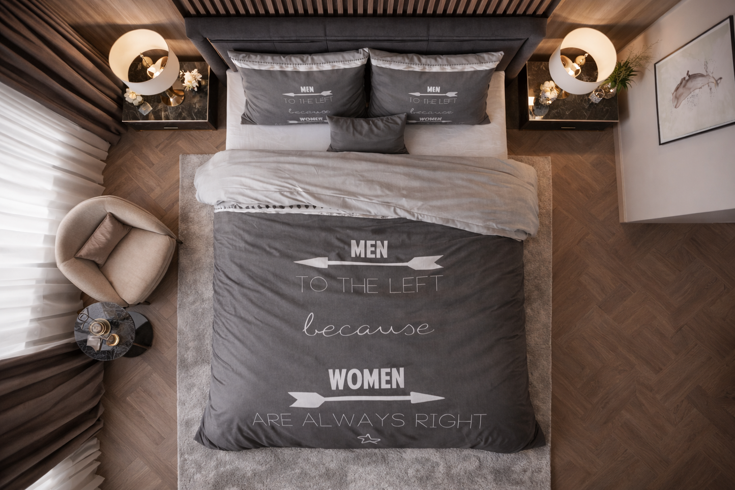 Lenjerie de pat Sleeptime, 1x husa pilota 140x200/220, 1x fete de perna 60x70, Bumbac, model Women Always Right Antracite, culoare Gri