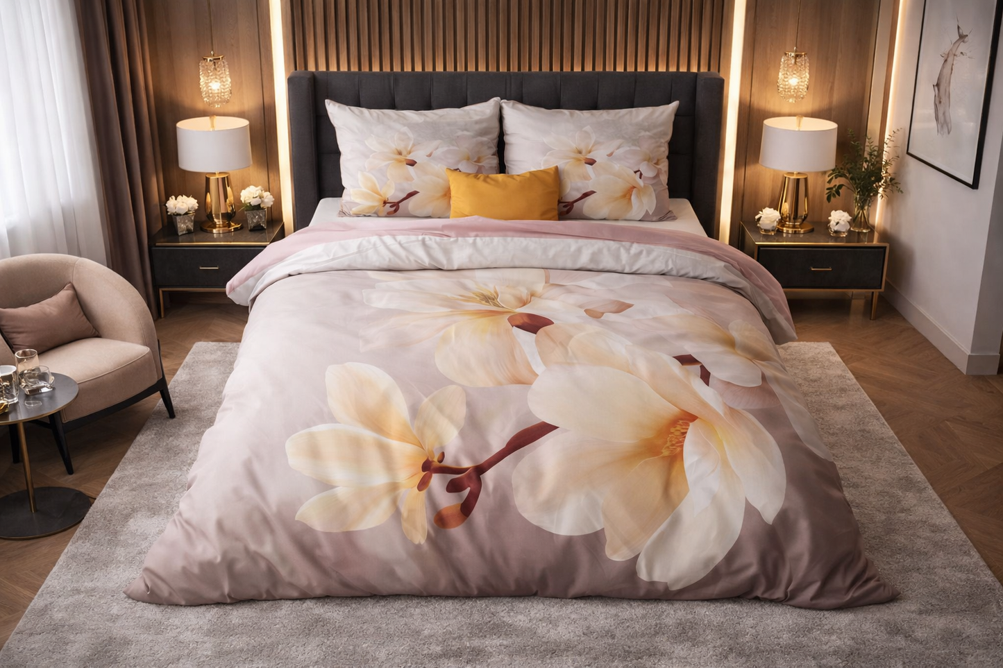 Lenjerie de pat Sleeptime, 1x husa pilota 200x200/220, 2x fete de perna 60x70, Microfibra, Hipoalergenica, model Essentials Isaline Multi, culoare Multicolora