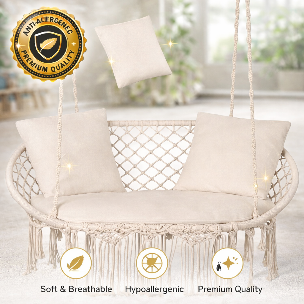 Perna leagan dublu cuib, poliester bumbac, 3 piese, 110x62+49x49 cm, crem impermeabila