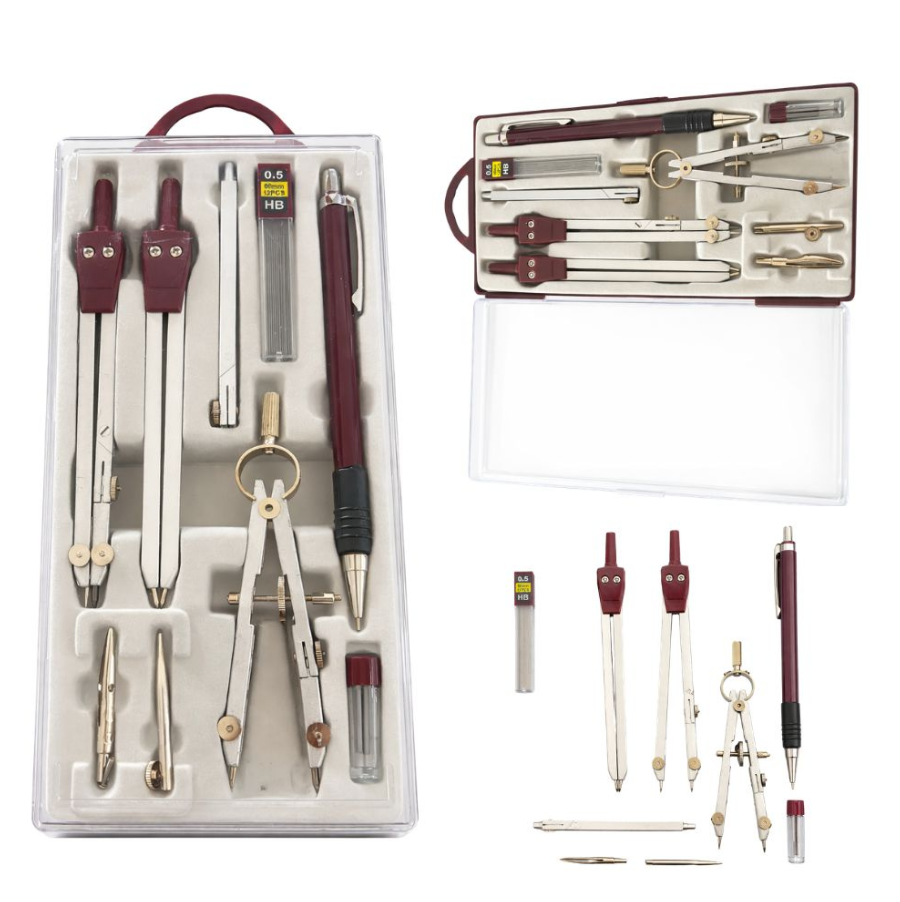 Set Geometrie 9 Piese cu Compas, Creion Mecanic si Cutie, pentru Scoala, Mov