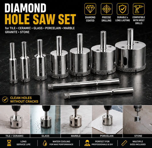 Set 10 carote diamantate 6-68 mm pentru gresie, faianta, sticla si portelan, gri
