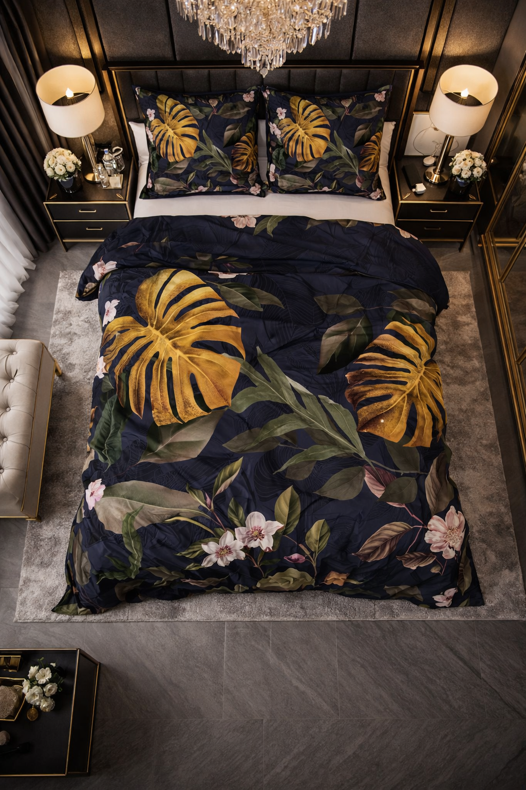 Lenjerie de pat Dreamhouse, 1x husa pilota 140x200/220, 1x fete de perna 60x70, Bumbac 100%, Hipoalergenica, 144T, model Nature Dark Green, imprimeu Print Digital, culoare Multicolor