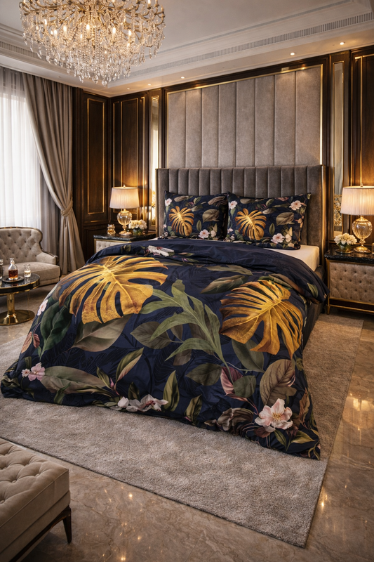 Lenjerie de pat Dreamhouse, 1x husa pilota 140x200/220, 1x fete de perna 60x70, Bumbac 100%, Hipoalergenica, 144T, model Nature Dark Green, imprimeu Print Digital, culoare Multicolor