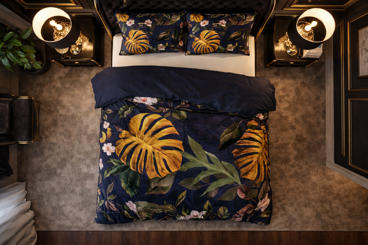 Lenjerie de pat Dreamhouse, 1x husa pilota 140x200/220, 1x fete de perna 60x70, Bumbac 100%, Hipoalergenica, 144T, model Nature Dark Green, imprimeu Print Digital, culoare Multicolor