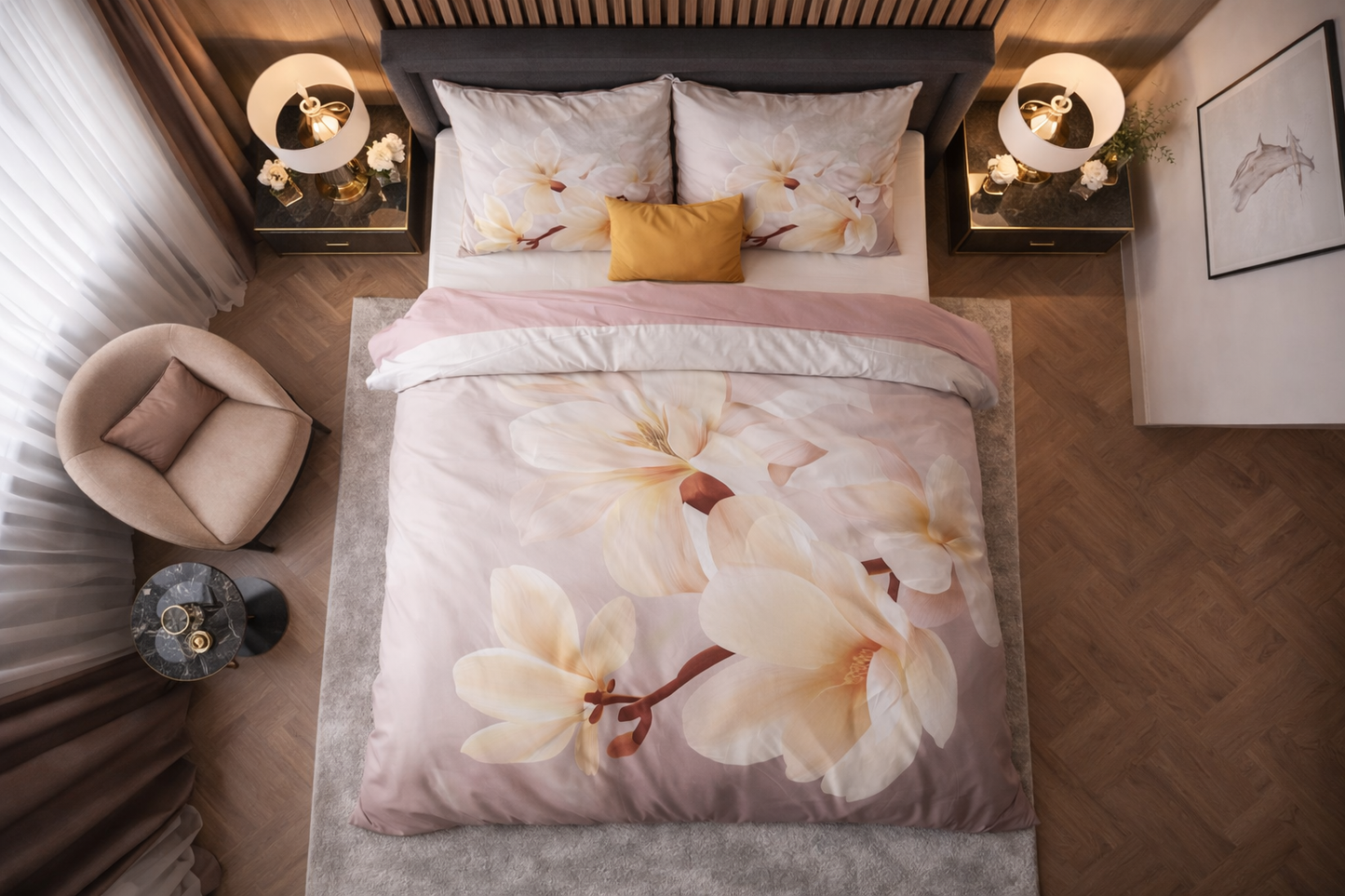 Lenjerie de pat Sleeptime, 1x husa pilota 200x200/220, 2x fete de perna 60x70, Microfibra, Hipoalergenica, model Essentials Isaline Multi, culoare Multicolora