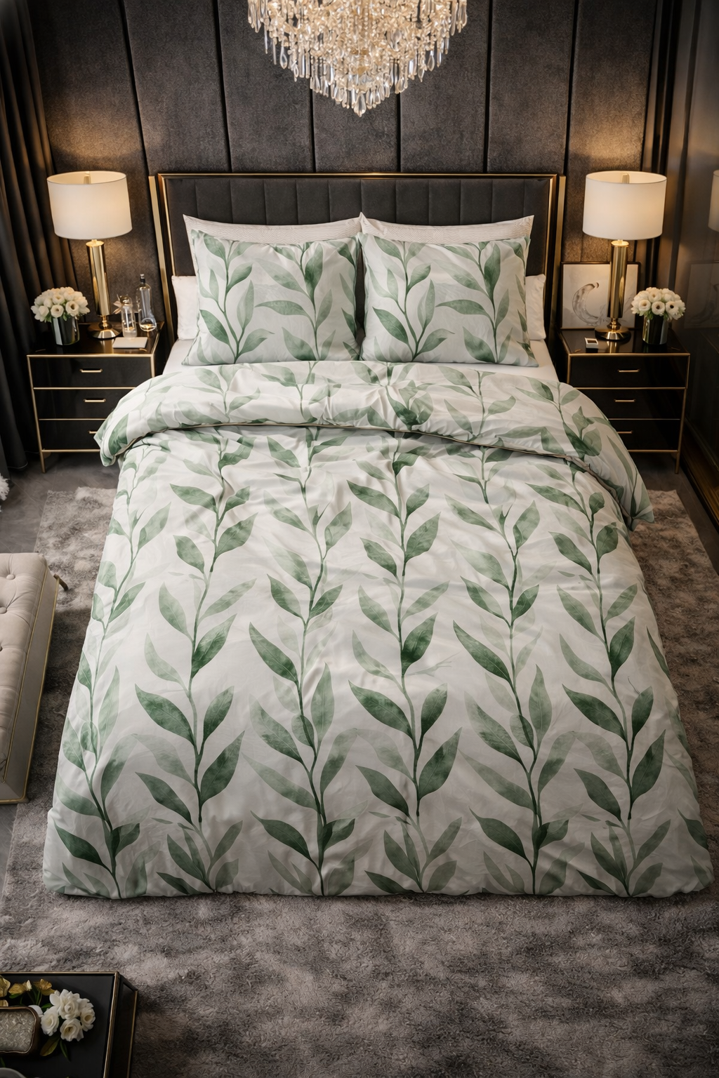 Lenjerie de pat Sleeptime, 1x husa pilota 140x200/220, 1x fete de perna 60x70, Bumbac 100%, Hipoalergenica, 128T, model Pure Urban Greenhouse Green, imprimeu Print Digital, culoare Verde