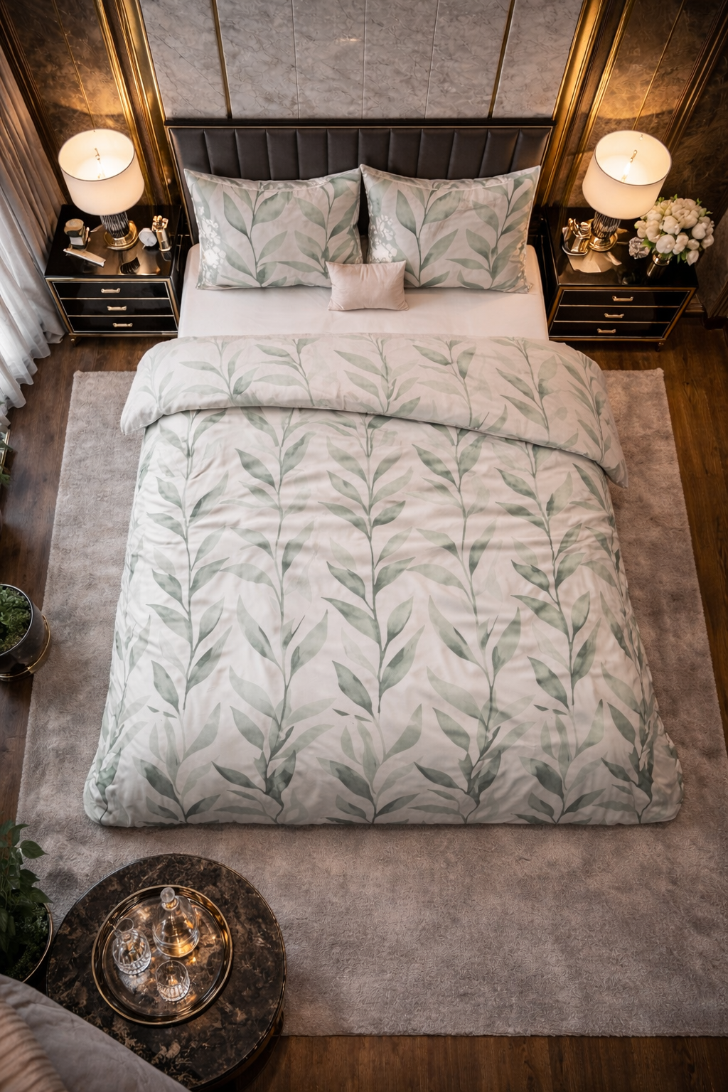 Lenjerie de pat Sleeptime, 1x husa pilota 140x200/220, 1x fete de perna 60x70, Bumbac 100%, Hipoalergenica, 128T, model Pure Urban Greenhouse Green, imprimeu Print Digital, culoare Verde