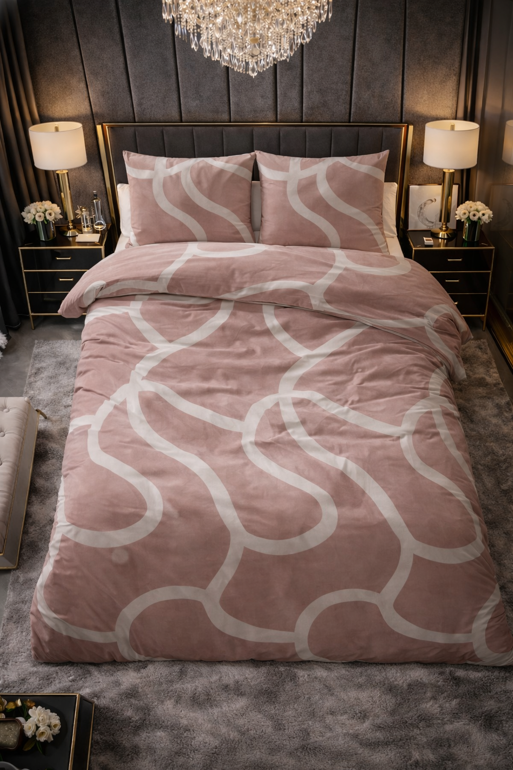 Lenjerie de pat Sleeptime, 1x husa pilota 140x200/220, 1x fete de perna 60x70, Bumbac 100%, Hipoalergenica, 128T, model Pure Clay Contours Peach Brown, culoare Maro