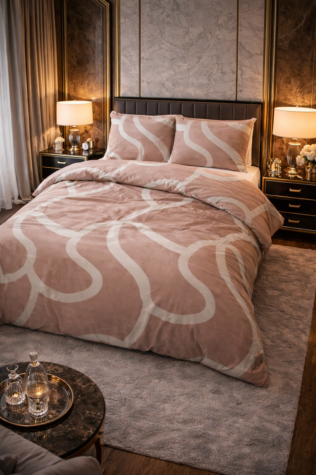 Lenjerie de pat Sleeptime, 1x husa pilota 140x200/220, 1x fete de perna 60x70, Bumbac 100%, Hipoalergenica, 128T, model Pure Clay Contours Peach Brown, culoare Maro