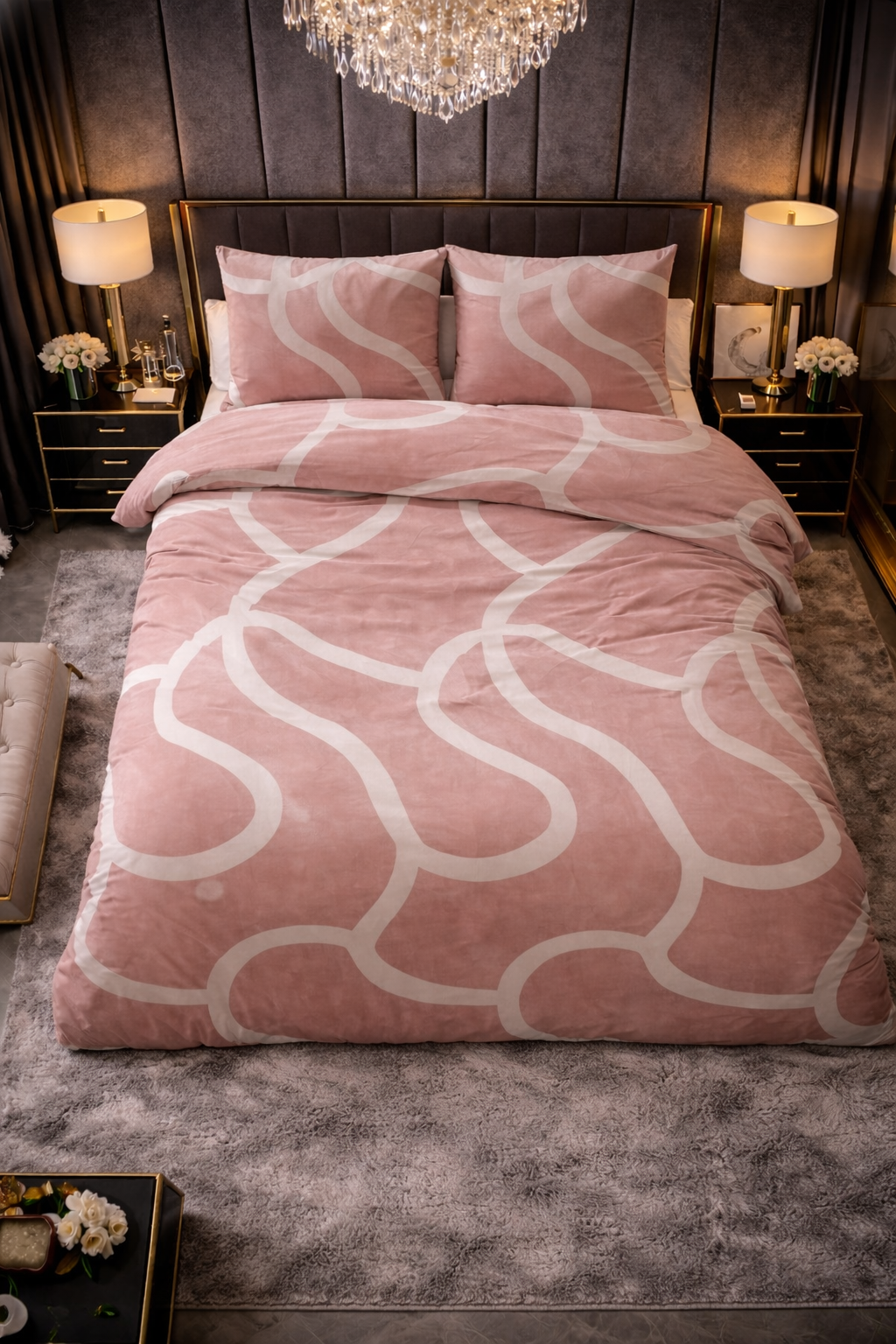 Lenjerie de pat Sleeptime, 1x husa pilota 140x200/220, 1x fete de perna 60x70, Bumbac 100%, Hipoalergenica, 128T, model Pure Clay Contours Peach Brown, culoare Maro