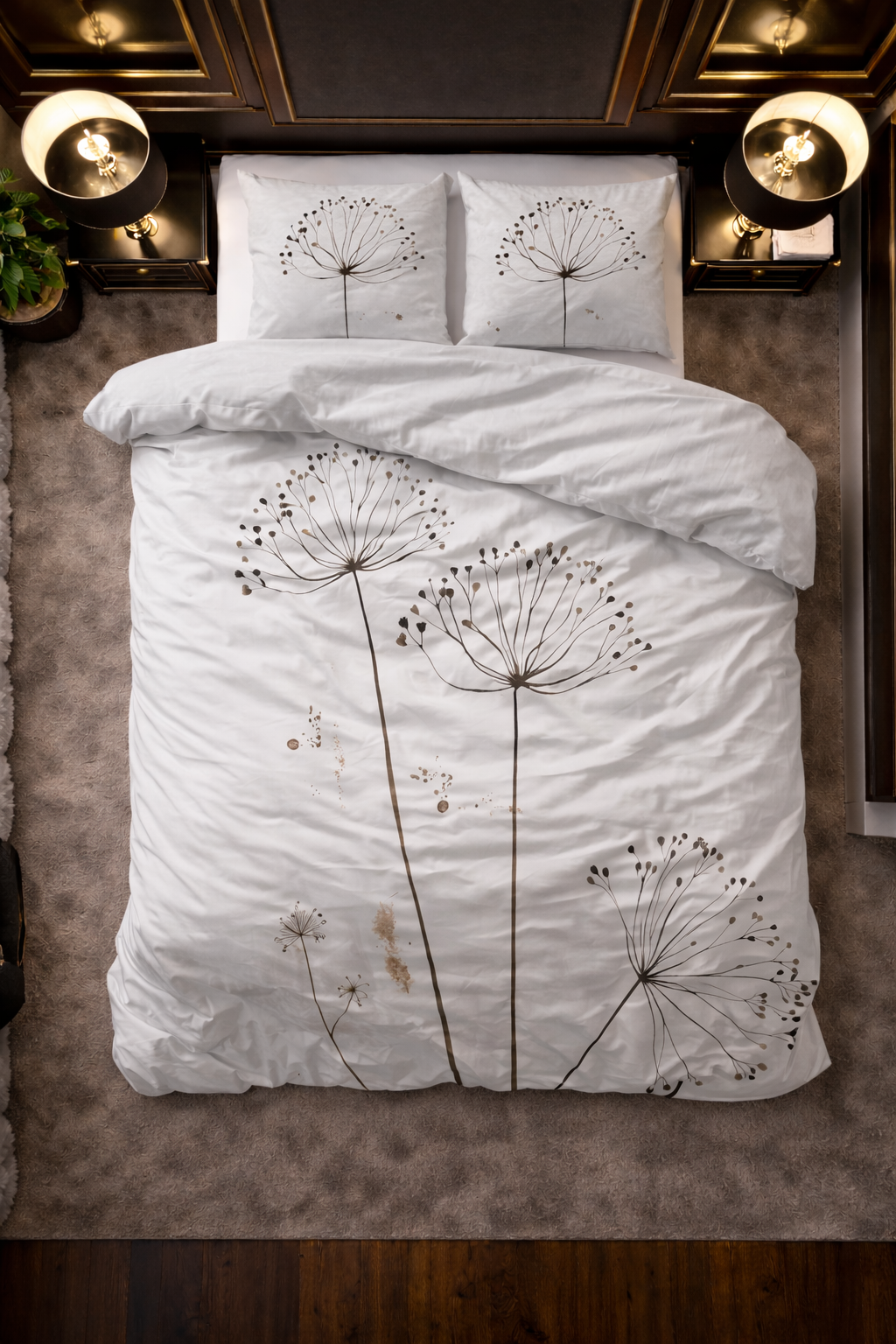 Lenjerie de pat Sleeptime, 1x husa pilota 200x200/200, 2x fete de perna 60x70, Microfibra 100%, Hipoalergenica, 90 GSM, model Essentials Light Spring White, imprimeu Print Digital, culoare Alb