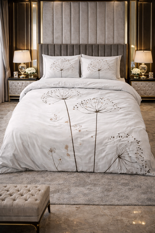 Lenjerie de pat Sleeptime, 1x husa pilota 200x200/200, 2x fete de perna 60x70, Microfibra 100%, Hipoalergenica, 90 GSM, model Essentials Light Spring White, imprimeu Print Digital, culoare Alb