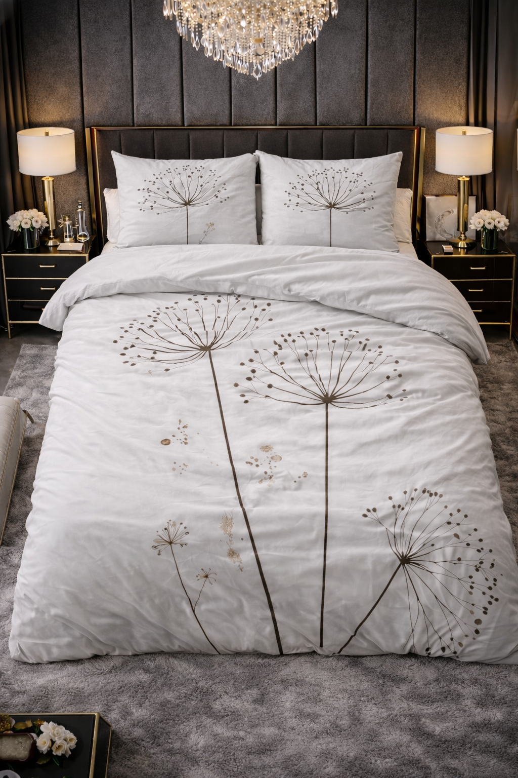 Lenjerie de pat Sleeptime, 1x husa pilota 200x200/200, 2x fete de perna 60x70, Microfibra 100%, Hipoalergenica, 90 GSM, model Essentials Light Spring White, imprimeu Print Digital, culoare Alb