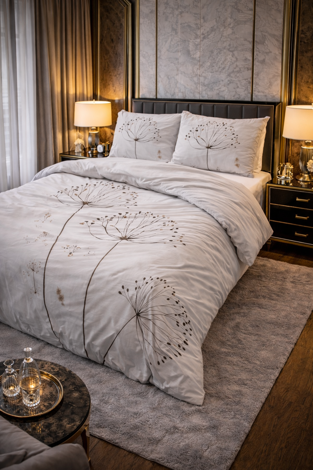 Lenjerie de pat Sleeptime, 1x husa pilota 200x200/200, 2x fete de perna 60x70, Microfibra 100%, Hipoalergenica, 90 GSM, model Essentials Light Spring White, imprimeu Print Digital, culoare Alb