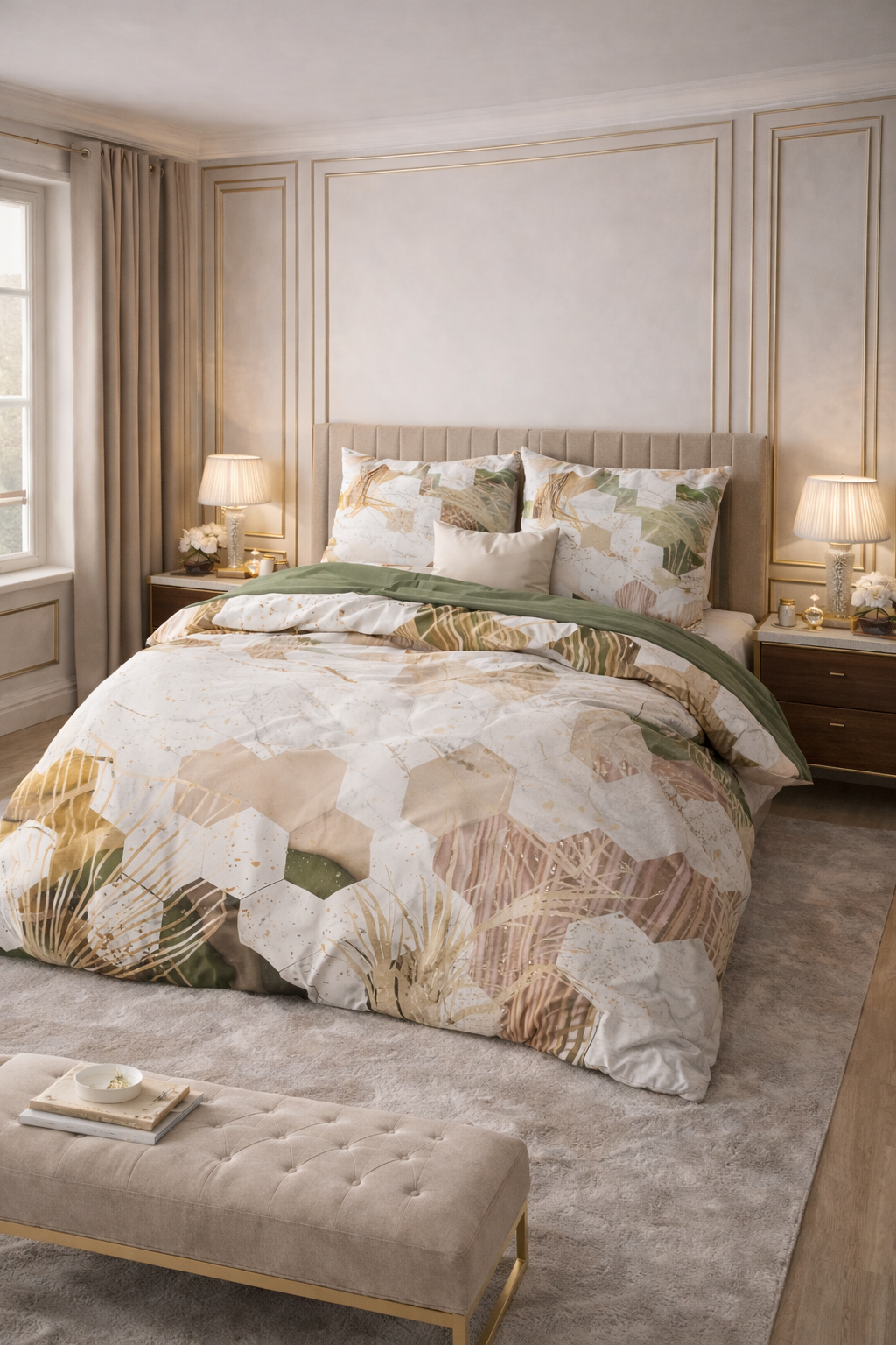 Lenjerie de pat Sleeptime, 1x husa pilota 200x200/220, 2x fete de perna 60x70, Microfibra, Hipoalergenica, 90 GSM, model Zaza White, imprimeu Digital, culoare Alb