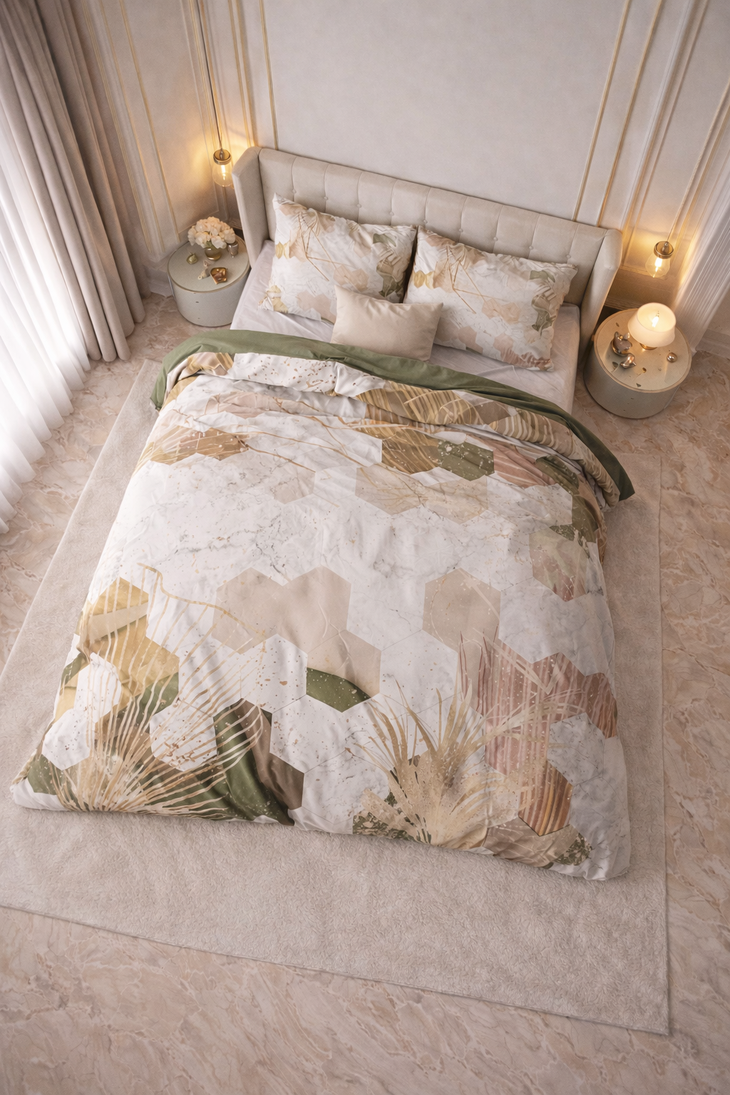 Lenjerie de pat Sleeptime, 1x husa pilota 200x200/220, 2x fete de perna 60x70, Microfibra, Hipoalergenica, 90 GSM, model Zaza White, imprimeu Digital, culoare Alb