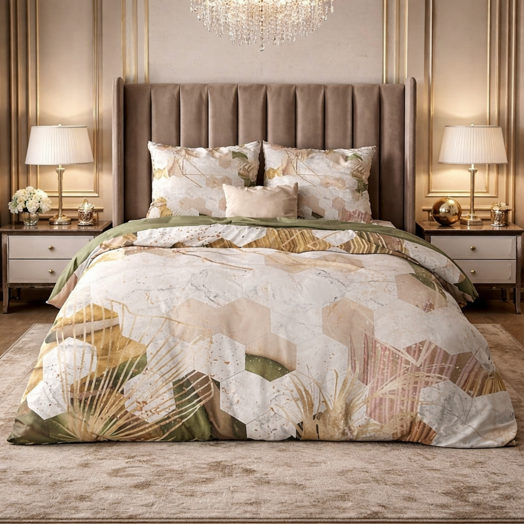 Lenjerie de pat Sleeptime, 1x husa pilota 200x200/220, 2x fete de perna 60x70, Microfibra, Hipoalergenica, 90 GSM, model Zaza White, imprimeu Digital, culoare Alb