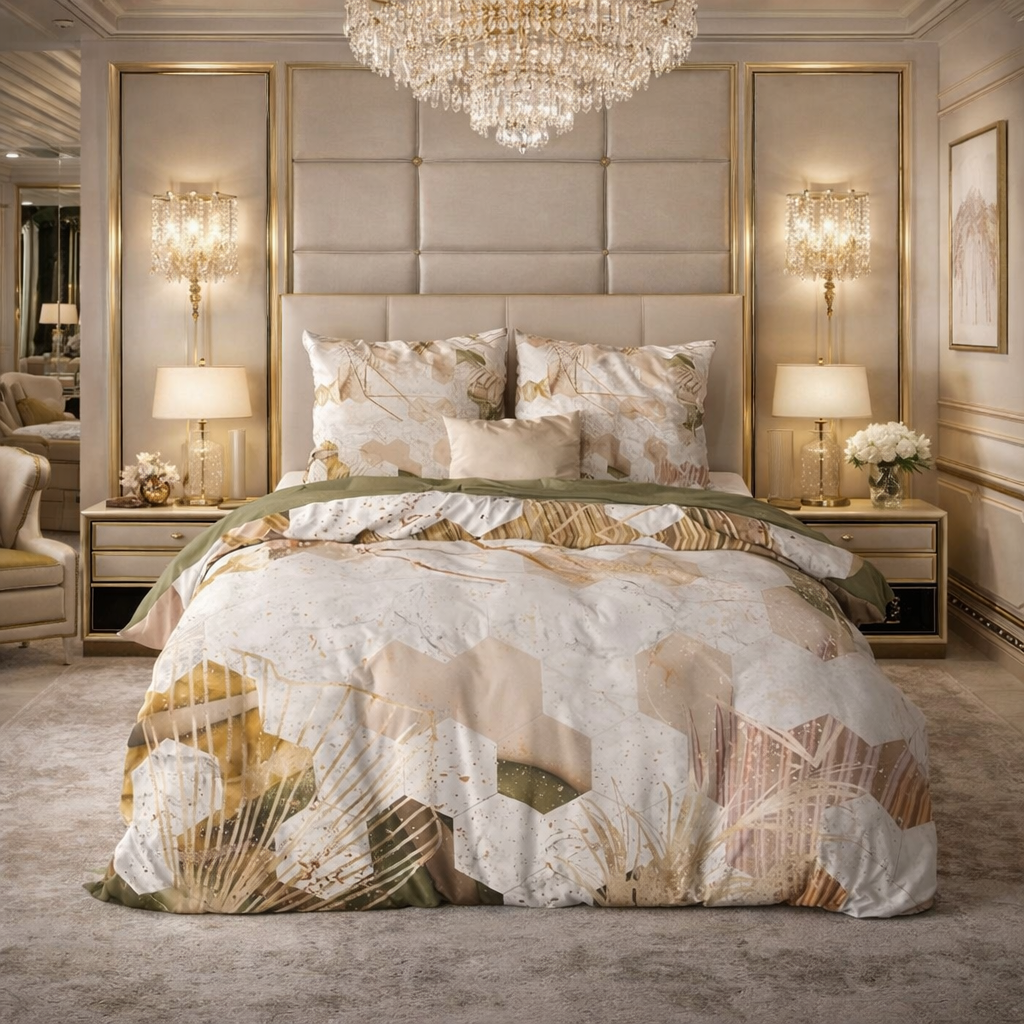 Lenjerie de pat Sleeptime, 1x husa pilota 200x200/220, 2x fete de perna 60x70, Microfibra, Hipoalergenica, 90 GSM, model Zaza White, imprimeu Digital, culoare Alb