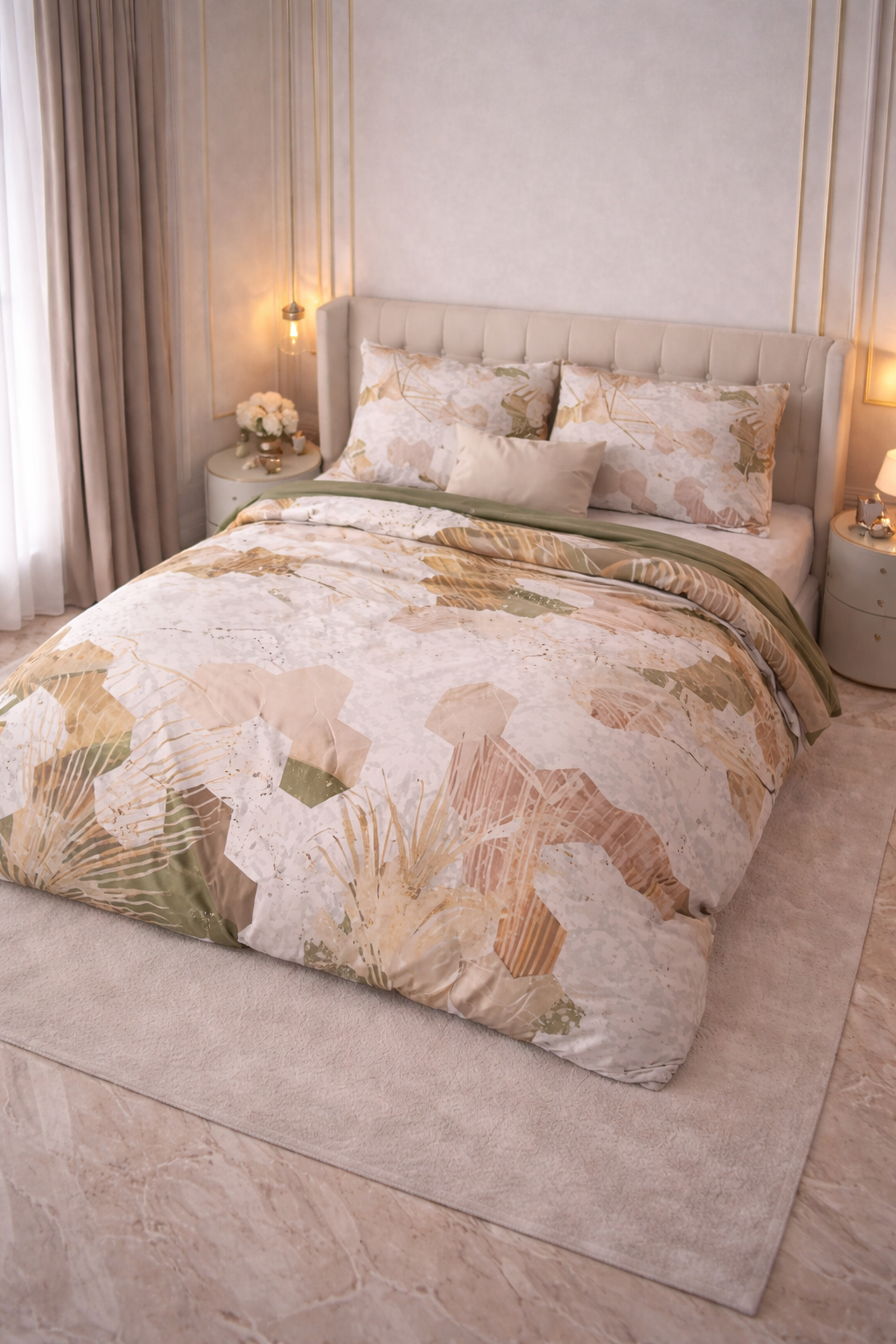 Lenjerie de pat Sleeptime, 1x husa pilota 200x200/220, 2x fete de perna 60x70, Microfibra, Hipoalergenica, 90 GSM, model Zaza White, imprimeu Digital, culoare Alb