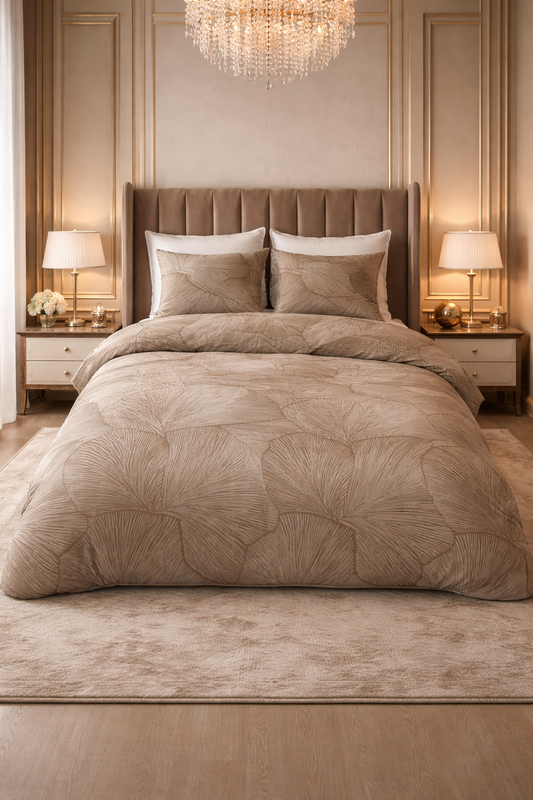 Lenjerie de pat Sleeptime, 1x husa pilota 140x200/220, 1x fete de perna 60x70, Bumbac 100%, Hipoalergenica, 128T, model Pure Amber Beige/Brown, culoare Maro