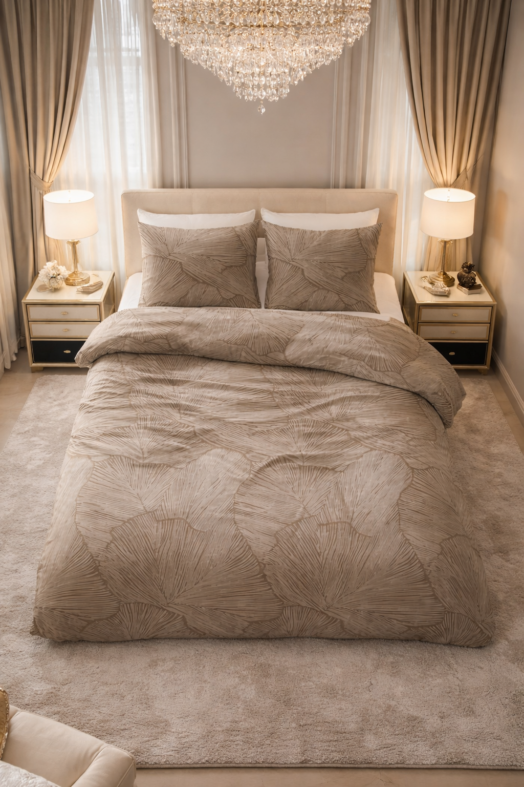 Lenjerie de pat Sleeptime, 1x husa pilota 140x200/220, 1x fete de perna 60x70, Bumbac 100%, Hipoalergenica, 128T, model Pure Amber Beige/Brown, culoare Maro