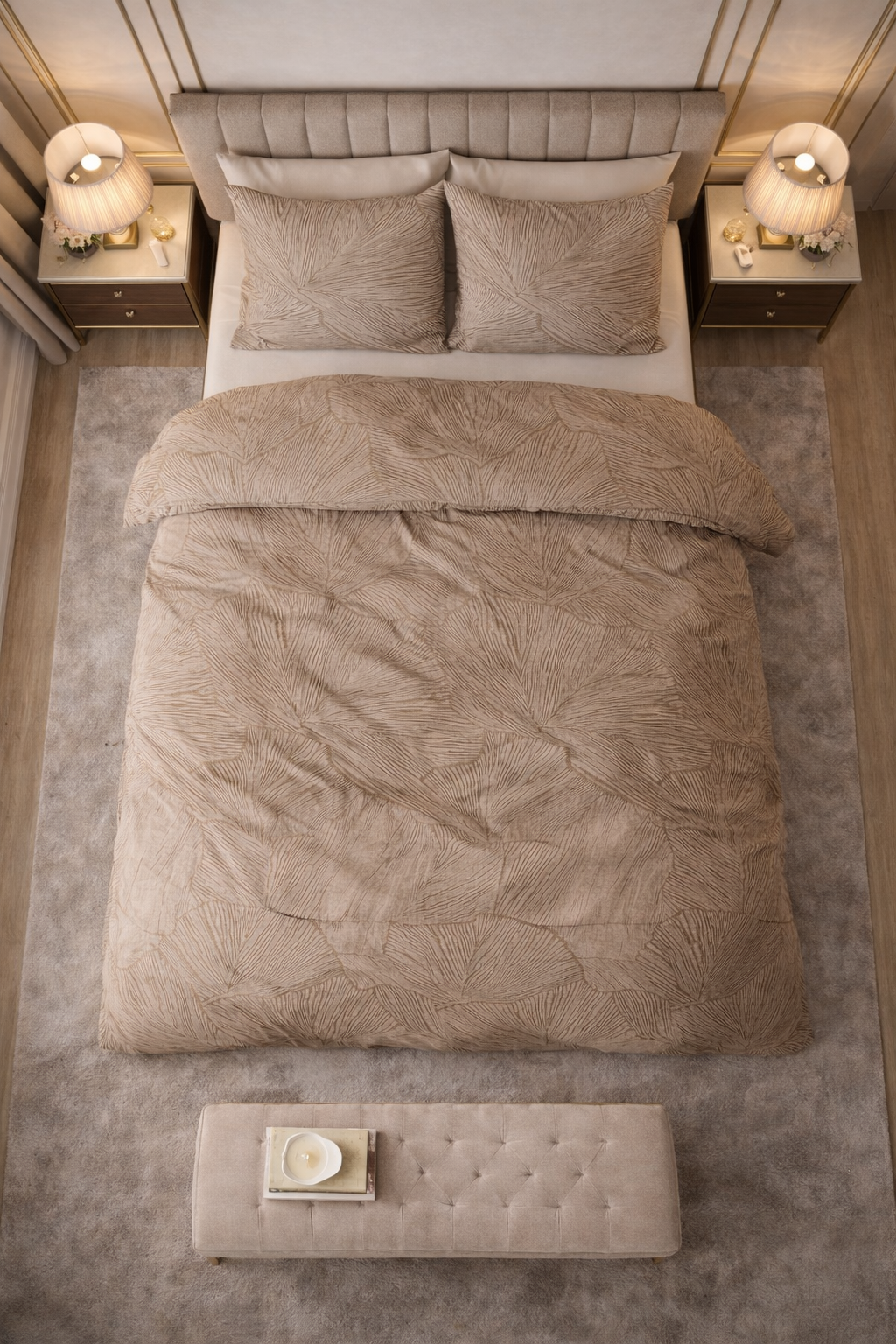 Lenjerie de pat Sleeptime, 1x husa pilota 140x200/220, 1x fete de perna 60x70, Bumbac 100%, Hipoalergenica, 128T, model Pure Amber Beige/Brown, culoare Maro