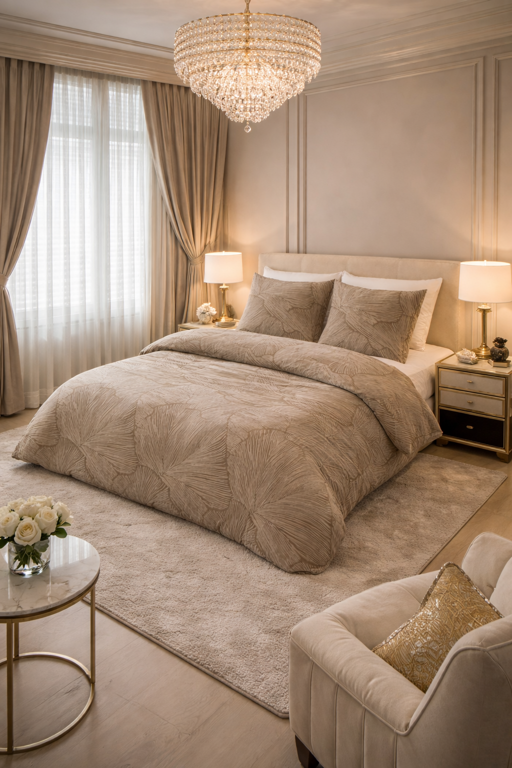 Lenjerie de pat Sleeptime, 1x husa pilota 140x200/220, 1x fete de perna 60x70, Bumbac 100%, Hipoalergenica, 128T, model Pure Amber Beige/Brown, culoare Maro