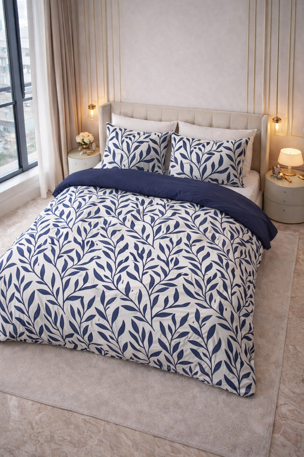 Lenjerie de pat Sleeptime, 1x husa pilota 140x200/220, 1x fete de perna 60x70, Bumbac 100%, Hipoalergenica, 128T, model Pure Blue Willow Blue, culoare Albastra