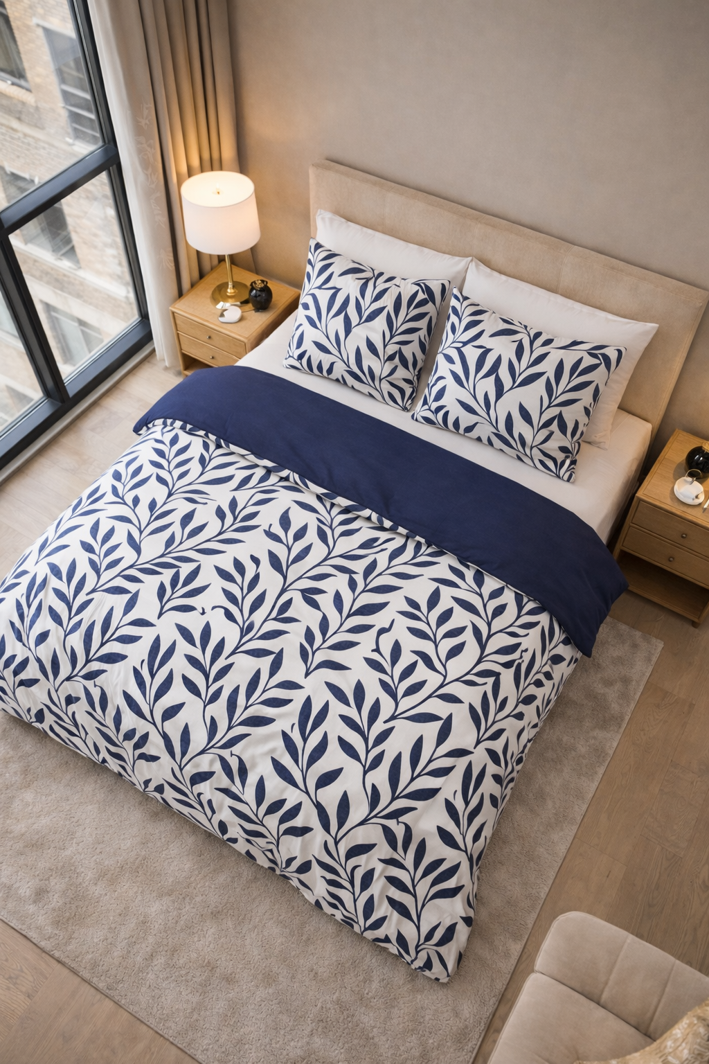 Lenjerie de pat Sleeptime, 1x husa pilota 140x200/220, 1x fete de perna 60x70, Bumbac 100%, Hipoalergenica, 128T, model Pure Blue Willow Blue, culoare Albastra