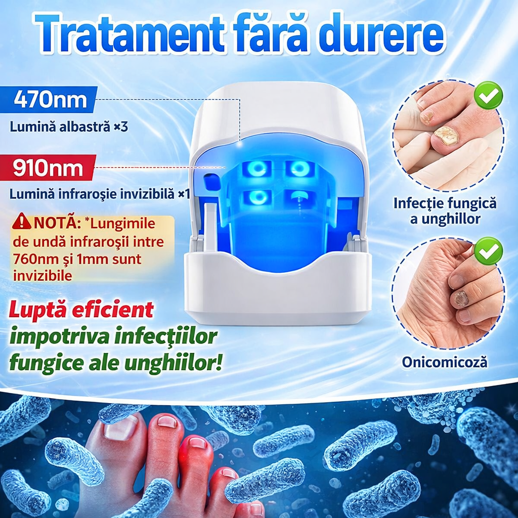 Dispozitiv cu laser pentru tratarea ciupercii unghiilor – elimină cauza fungică, acasă
