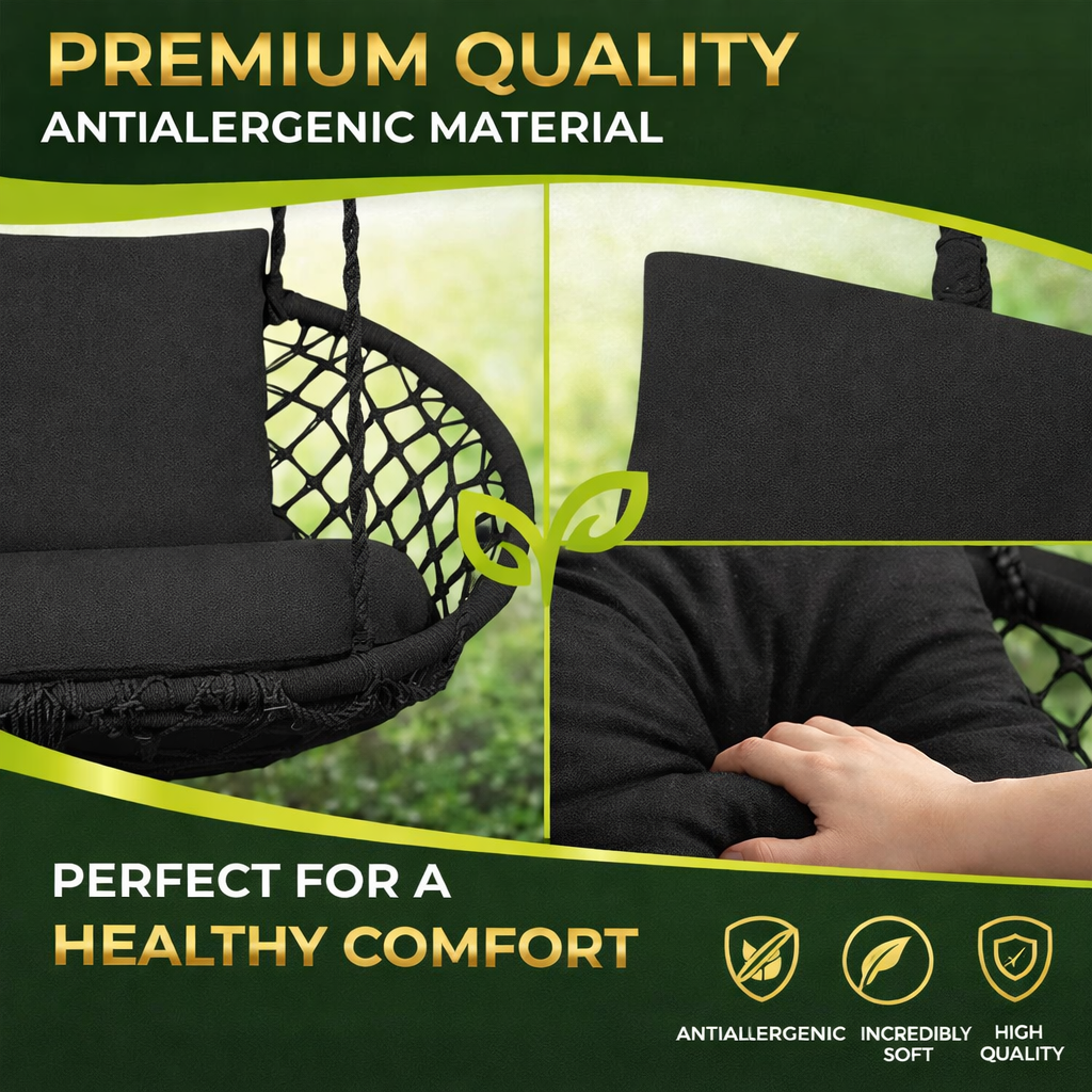 Perna leagan suspendat dublu 110x62x12 cm poliester bumbac impermeabil negru exterior