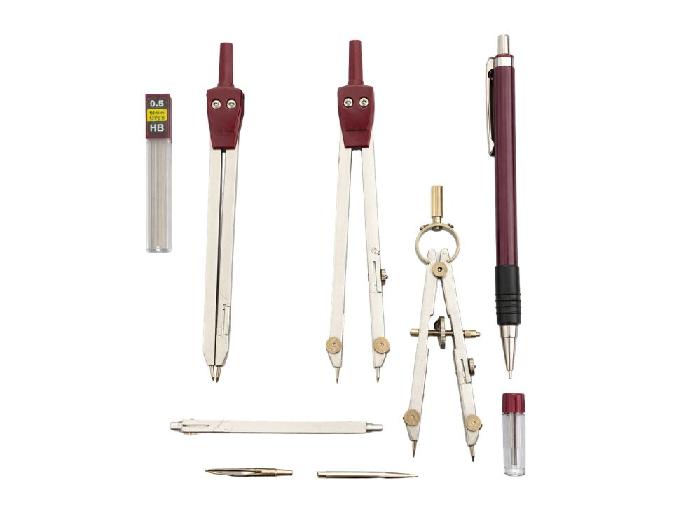 Set Geometrie 9 Piese cu Compas, Creion Mecanic, Mine Rezerva si Cutie pentru Scoala