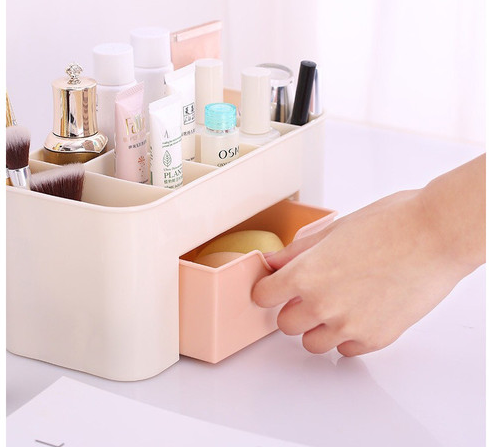 Organizator Cosmetice si Bijuterii NewTech, cu Sertar, Suport Machiaj si Skincare, Plastic, Roz