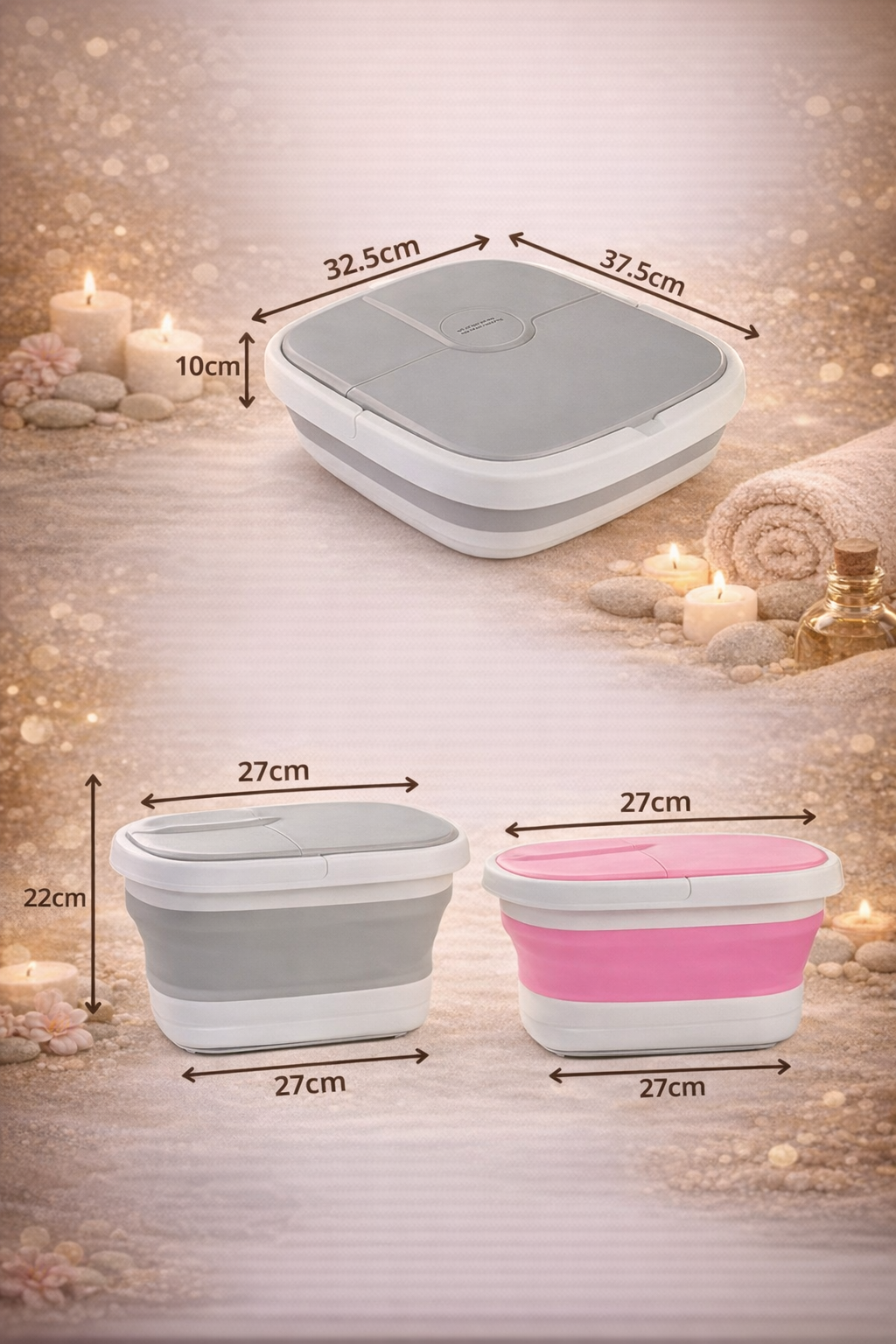 Cada de Masaj pentru picioare, cu Incalzire, 15L, Bule si Role, Pliabil, 27x22cm, 2 Zone masaj, culoare Gri