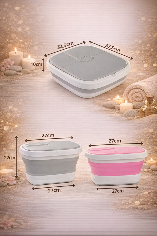 Vas de masaj pentru picioare pliabil cu incalzire, bule si role de masaj, 15L, 500W, Culoare Roz