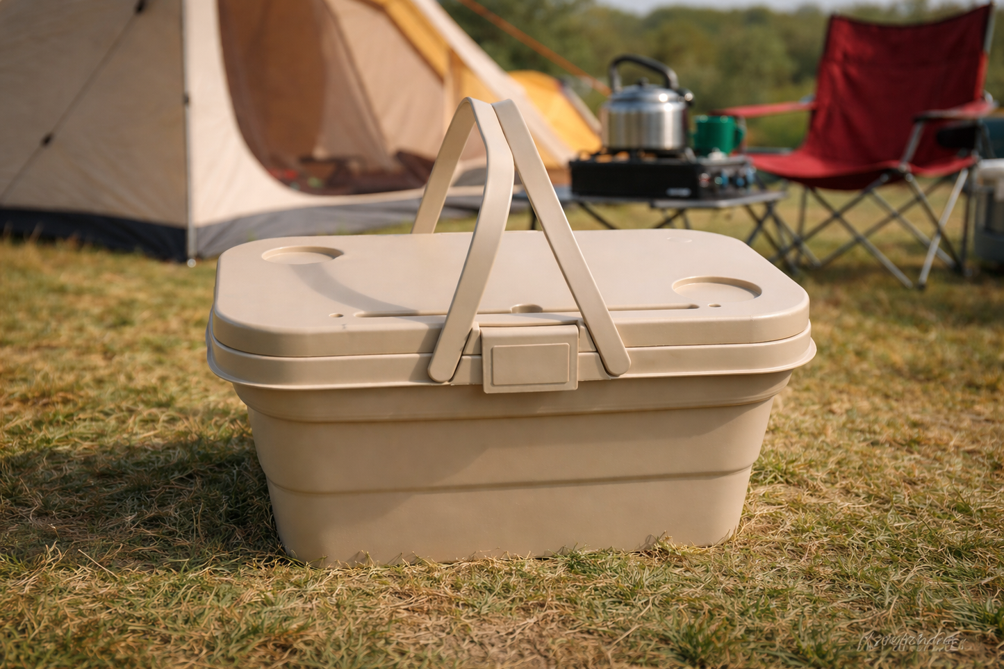 Cos picnic pliabil 3 in 1, 2 persoane, masa cu capac, portabil, recipient 15L, 47x30x10cm