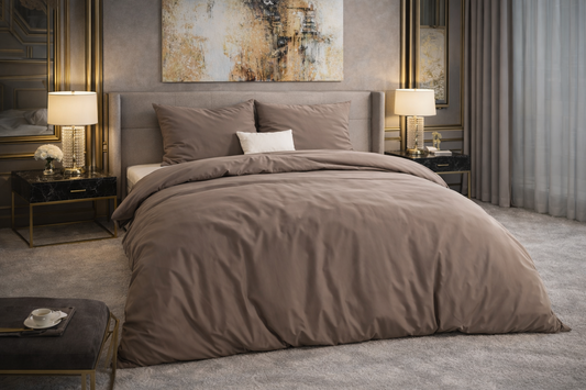 Lenjerie de pat premium Dreamhouse, 1x husa pilota 200x200/220, 2x fete de perna 60x70, Bumbac 100%, Hipoalergenica, model Flannel Mendez Taupe, culoare Maro