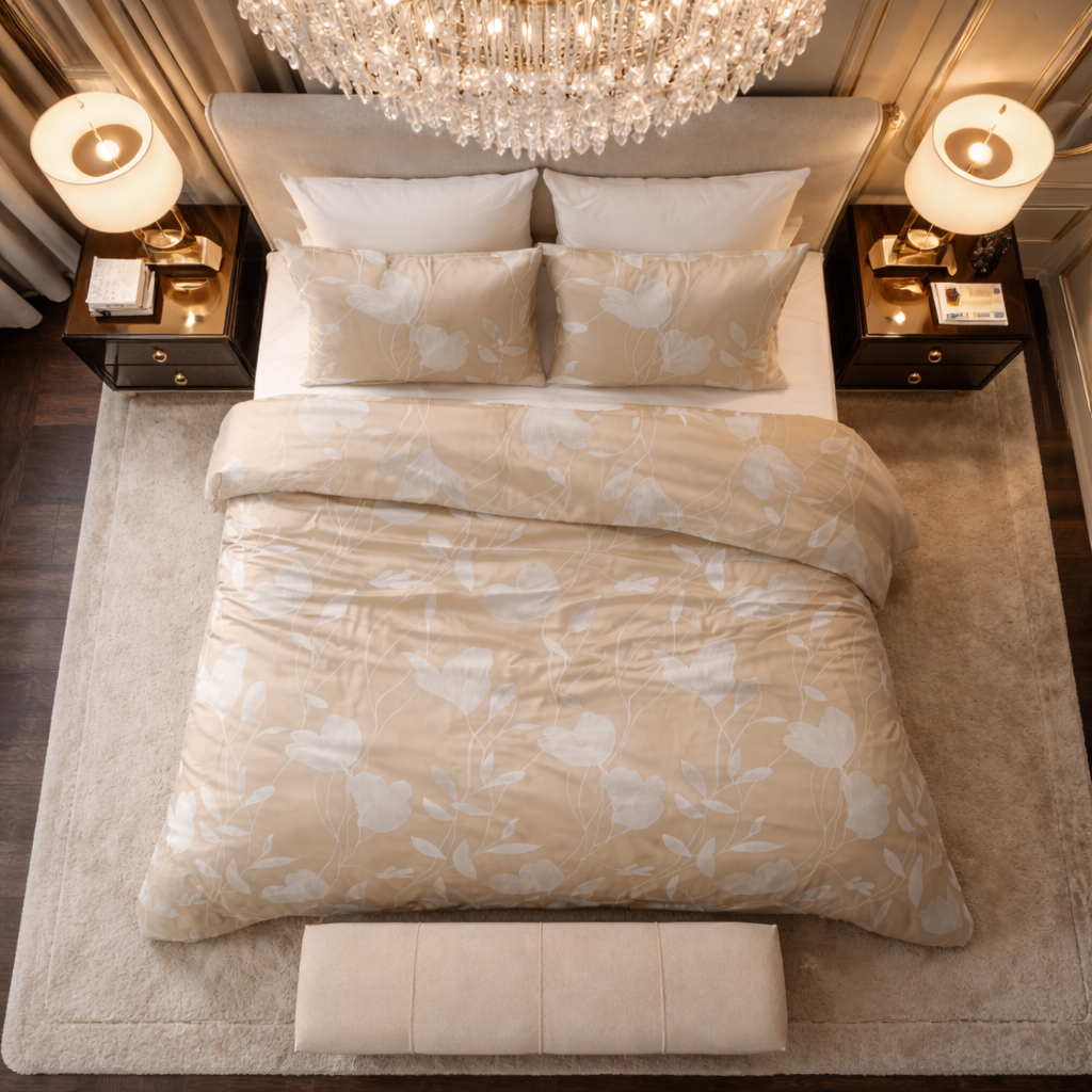 Lenjerie de pat Sleeptime, 1x husa pilota 140x200/220, 1x fete de perna 60x70, Bumbac 100%, Hipoalergenica, 128T, model Spring Sand Beige, culoare Maro