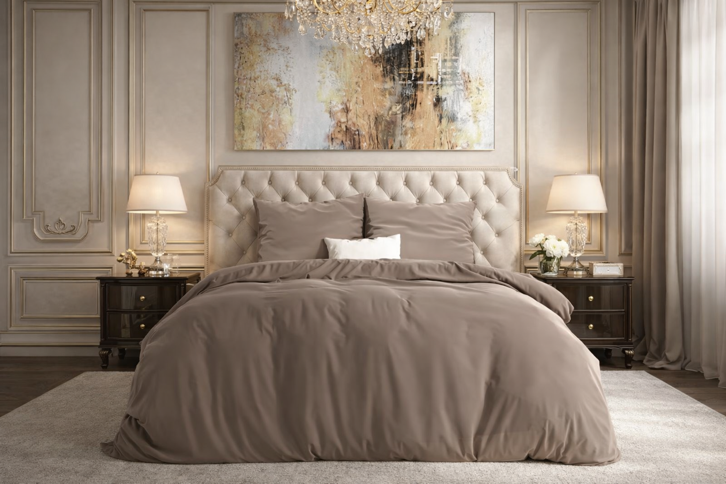 Lenjerie de pat premium Dreamhouse, 1x husa pilota 200x200/220, 2x fete de perna 60x70, Bumbac 100%, Hipoalergenica, model Flannel Mendez Taupe, culoare Maro