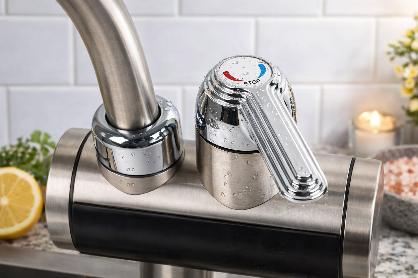 Robinet Electric Instant Apa Calda, 3000W, pana la 60°C, Display LED, 110-220V, 0.04-0.5 MPa, culoare Argintiu