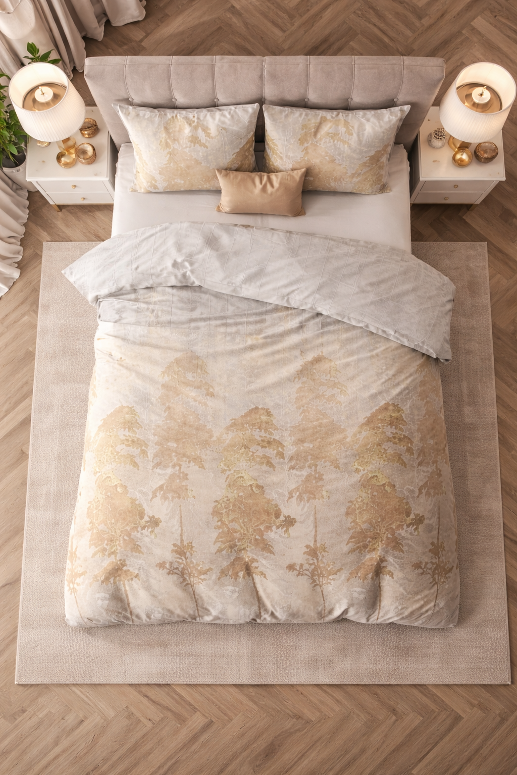 Lenjerie de pat Sleeptime, 1x husa pilota 140x200/220, 1x fete de perna 60x70, Microfibra 100%, Hipoalergenica, model Treasture Three Gold, Imprimeu Digital, culoare Bej