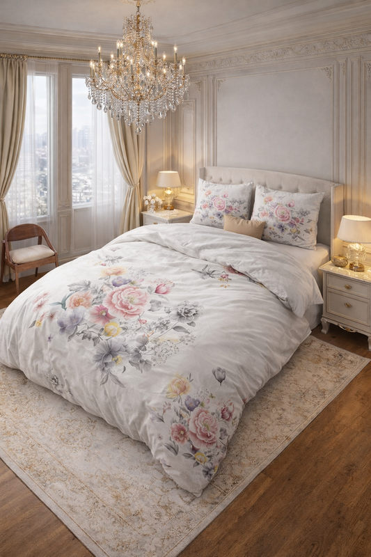 Lenjerie de pat Sleeptime, 1x husa pilota 200x200/220, 2x fete de perna 60x70, Microfibra 100%, Hipoalergenica, model Isabeau White, culoare Alb