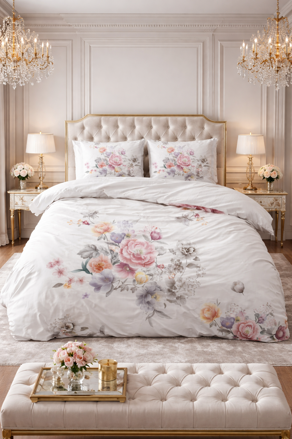 Lenjerie de pat Sleeptime, 1x husa pilota 200x200/220, 2x fete de perna 60x70, Microfibra 100%, Hipoalergenica, model Isabeau White, culoare Alb