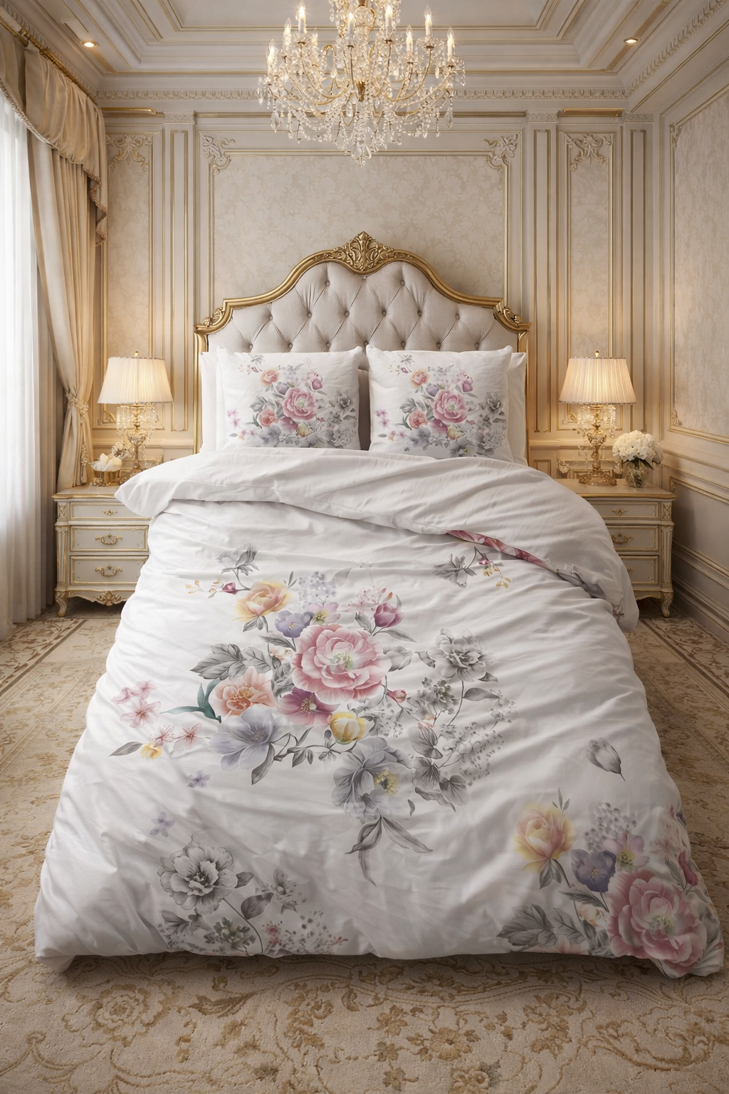 Lenjerie de pat Sleeptime, 1x husa pilota 200x200/220, 2x fete de perna 60x70, Microfibra 100%, Hipoalergenica, model Isabeau White, culoare Alb