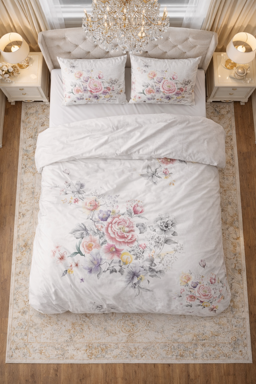 Lenjerie de pat Sleeptime, 1x husa pilota 200x200/220, 2x fete de perna 60x70, Microfibra 100%, Hipoalergenica, model Isabeau White, culoare Alb