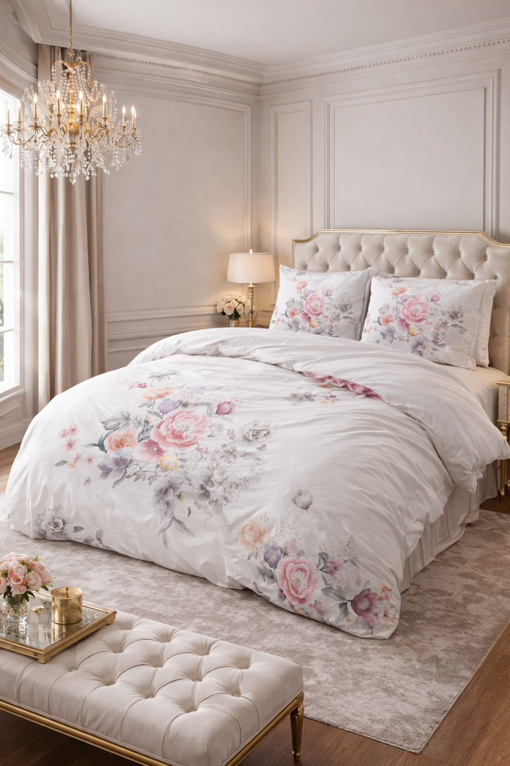 Lenjerie de pat Sleeptime, 1x husa pilota 200x200/220, 2x fete de perna 60x70, Microfibra 100%, Hipoalergenica, model Isabeau White, culoare Alb