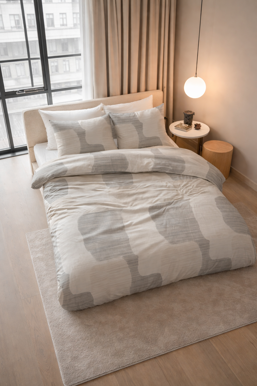 Lenjerie de pat Sleeptime, 1x husa pilota 140x200/220, 1x fete de perna 60x70, Bumbac 100%, Hipoalergenica, model Dune Gray, culoare Gri